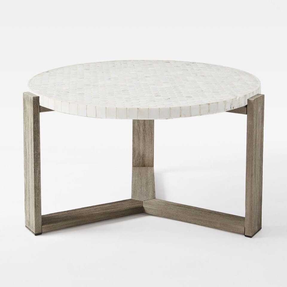 Mosaic Outdoor Coffee Table White Marble (Weathered Grey Base) west